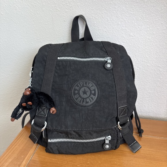 Kipling Handbags - Kipling Joetsu Black Nylon Backpack Drawstring Zipper Pockets Monkey Keychain